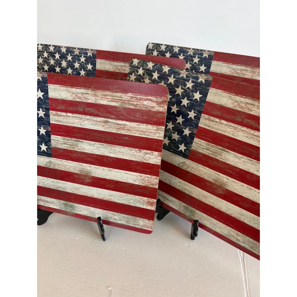 Patrick Reid O'Brien American Flag Placemat Set of 4 Rustic Cork Backed 16x11.25